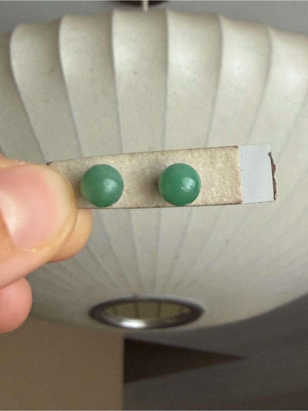 Minimalist Green Stone Ball Stud Earrings - Picture 2 of 9